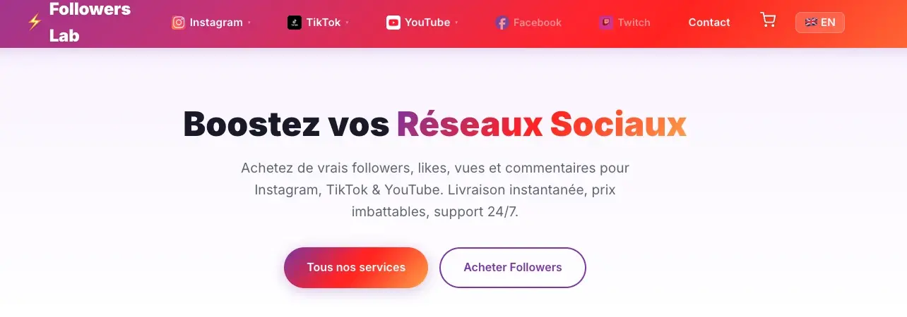 Acheter followers TikTok sur Followers-Lab — interface du site