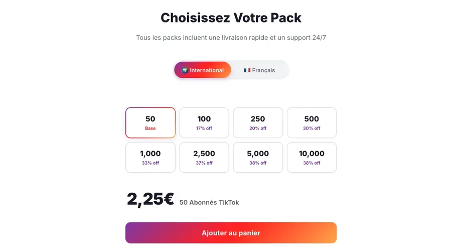 Packs pour acheter followers TikTok — tarifs Followers-Lab